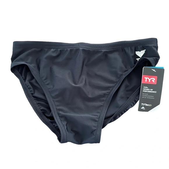 NWT TYR Mens 30 Small Black Tyreco Swim Brief Swimsuit Water Polo Drawstring New - Picture 1 of 5